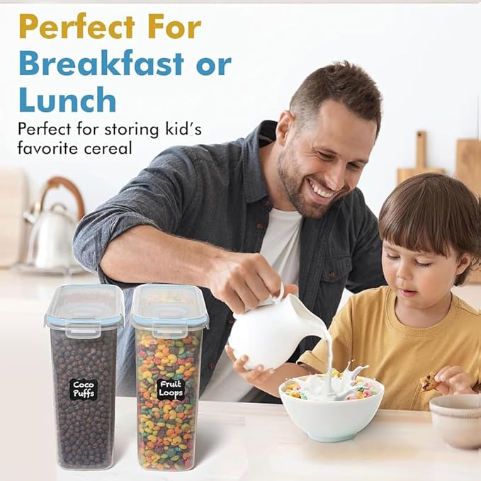 Shazo 2 Pack (15.4 Oz Cereal Capacity) Small Airtight Cereal Containers Storage with Lids, Perfect Space Saving BPA-Free Plastic Container, Pantry Organization and Canister for Rice, Sugar & Flour