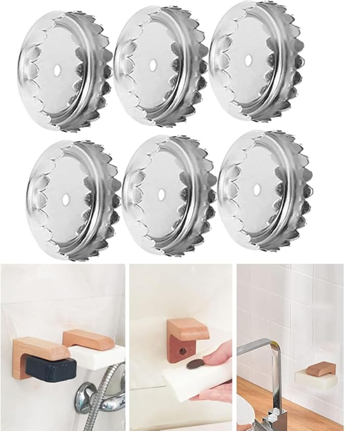 Magnet Air Dry Soap Holder caps, Magnetic Wood Material Soap Saver Tapes for Soapholder & Soap Dish, No More Soggy Soaps - Replacement Capsules for Magnetic Soap Holder (6pcs caps,2pcs Tapes)