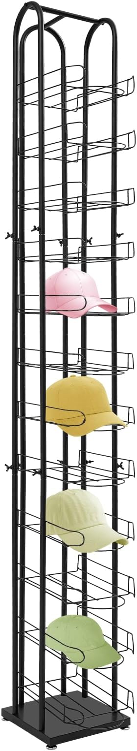 Hat Display Rack,12 Tier Metal Hat Rack Tower with 4 Adjustable Feet, Retail Hat Rack,Display Storage Vertically,Freestanding Hat Display Stand for Homes, Stores, Gift Storesto Place Various Of Hats