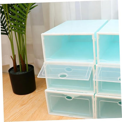 SEWACC Stackable Plastic Shoe Storage Boxes with White Frame, Thickened Sturdy Shoe Containers for Women’s Closet Organization, 6pcs