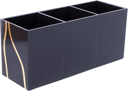 Super Z Outlet Cosmetic Makeup Organizer for Lipstick, Eyeliner Brushes, Lip Pencil Display Rack 3 Slot Vanity Top Holder (Black Gold)
