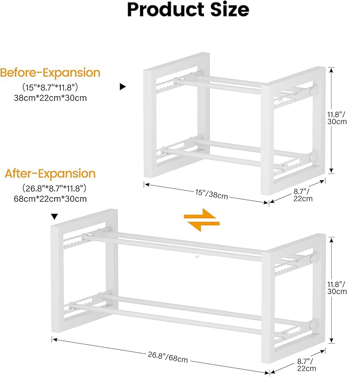 Homeiju Expandable Shoe Rack, 2 Tier Metal Shoe Shelf, Adjustable Shoe Stand for Sneakers, Boots, Heels, Heavy-Duty Steel Standing Shoe Organizer for Entryway, Closet, Bedroom, White
