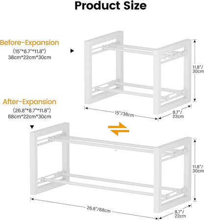 Homeiju Expandable Shoe Rack, 2 Tier Metal Shoe Shelf, Adjustable Shoe Stand for Sneakers, Boots, Heels, Heavy-Duty Steel Standing Shoe Organizer for Entryway, Closet, Bedroom, White