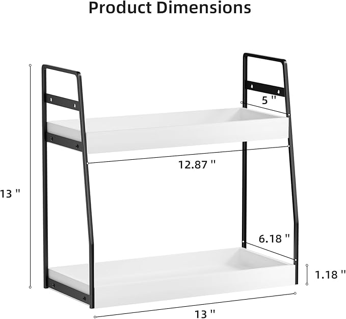 VITVITI 2-Tier Bathroom Organizer Countertop, Wood Bathroom Counter Organizer and Storage, Bathrom Corner Sink Vanity Skincare Organizer Shelf with Hooks, White