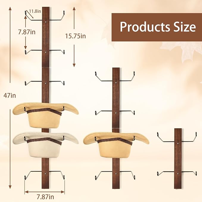 Cowboy Hat Rack, 6 Pieces Hat Rack for Cowboy Hats with Wooden Board, Metal Cowboy Hat Holder Wall Storage Hat Holder-Organize Western Hats with Style and Ease