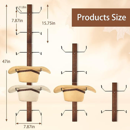 Cowboy Hat Rack, 6 Pieces Hat Rack for Cowboy Hats with Wooden Board, Metal Cowboy Hat Holder Wall Storage Hat Holder-Organize Western Hats with Style and Ease