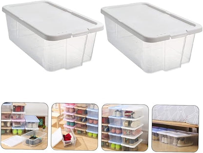 Stackable Shoe Storage Boxes with Lid Plastic Shoe Organizer Case for Household and Closet 2pcs Set