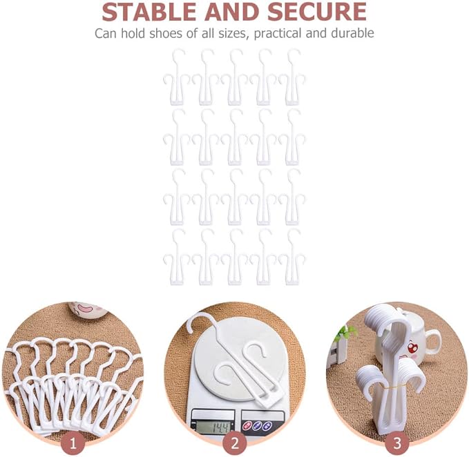 Cabilock 40 pcs White Shoes Hanging Rack, Plastic Material, Double Hooks Design, Ideal for Dehumidifying, Hanging and Organizing Leather Shoes