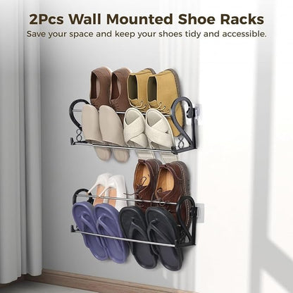 Racks Shoe Mounted Wall 2Pcs, Organizers Shoe Hanging Door Punch-Free with Mounts Adhesive, Shelves Storage Shoes Door Over, Holders Shoe Saving Space for Bathroom, Entrance