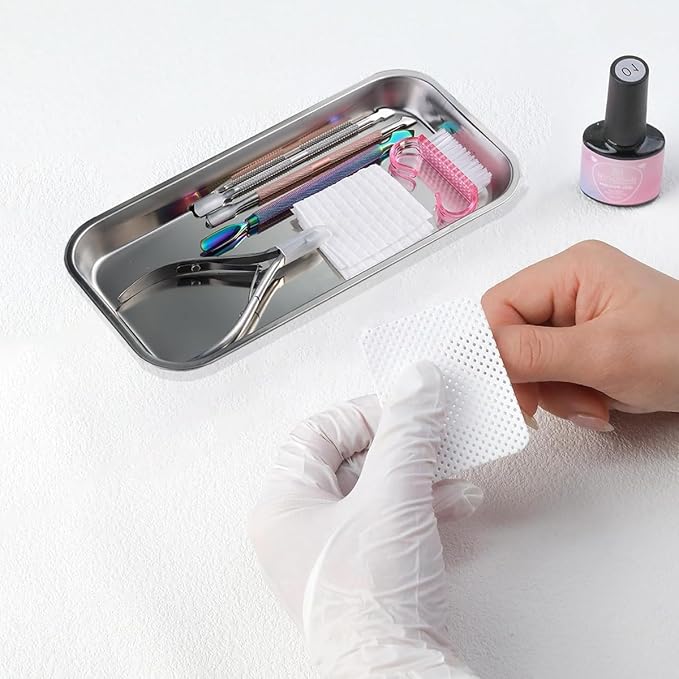 1Pcs Metal Manicure Tools Storage Tray, Rectangular Stainless Steel Storage Dish Nail Art Accessory Display Trays, Jewelry Rhinestone Organizer Plate, Makeup Cosmetic Storages Plate - Silver