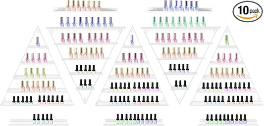 Metal Wall-Mounted Nail Polish Storage Racks, 5 Tiers Nail Polish Storage Racks, 10PCS Triangular Cosmetic Display Racks, Lipstick Perfume Wall Shelf for Spa Nail Salon Shop Home (White)