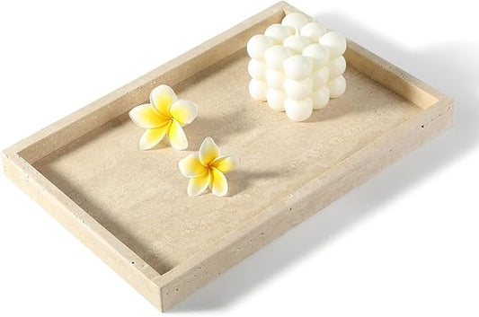 Koville Natural Travertine Tray, Coffee Table Vanity/Decorative Tray for Jewerly, Watch, Perfume Candle Storage for Bedroom/Bathroom/Kitchen Countertop