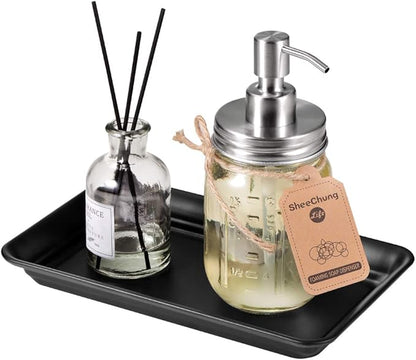 Vintage Farmhouse Decor Metal Vanity Tray(2 Pack),Countertop Guest Hand Towel Storage Organizer Tray Dispenser, Sturdy Holder for Perfume,Cosmetics, Jewelry, Makeup Bathroom Organizer (Black)