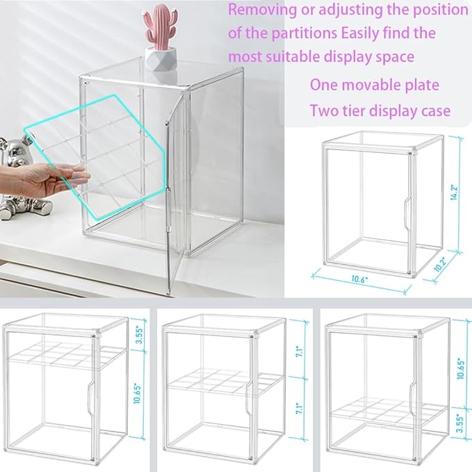 X-Large Clear Display Case for Collectibles, Acrylic Box, Storage Bins with Magnetic Lid and Stackable Design, 3 Adjustable Layers, Display Box for Figure, Lego, Shoes, Purses, Cosmetics