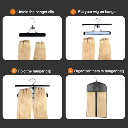 Pack of 5 Wooden Pants Hangers Non Slip Skirt Hangers Wig Hair Extension Hanger with 360° Swivel Hook Clip Hangers (Z- 5 Pack Hangers Black)