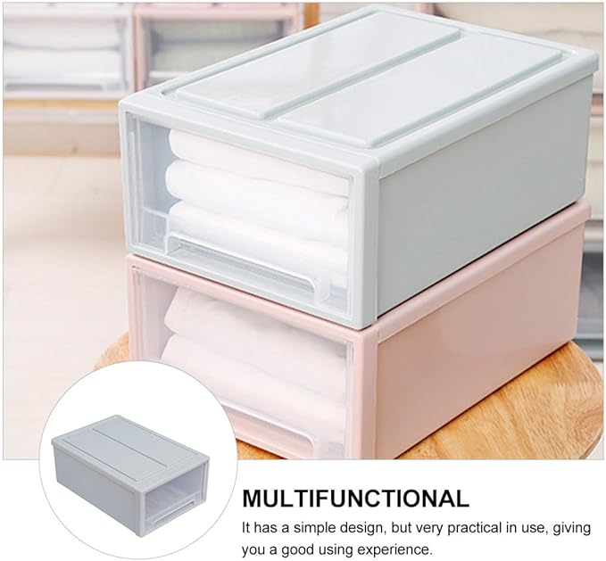OSALADI Stackable Transparent Plastic Storage Box for Clothes and Shoes Lightweight Multi-purpose Drawer Organizer for Bedroom and Home Light Blue Container