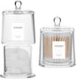 rejomiik 2 Pack Qtip Holder Thick Glass Apothecary Jars with Lid for Bathroom Accessories Vanity Organizers and Makeup Storage for Cotton Ball, Swabs, Makeup Sponges, Candy, Jewelry, Clear