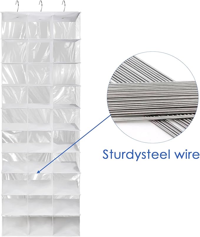 Libeder Hanging Closet Organizers - 30 Section Shoe Shelves, Space Saving Shoe Holder, White
