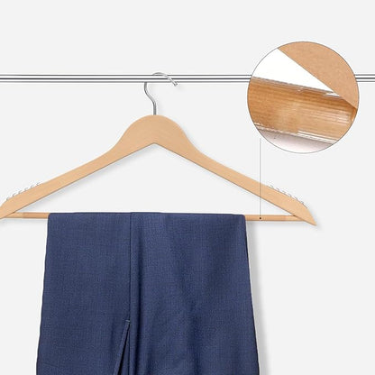 10 Pack Ergonomic Design Wooden Hangers with 360° Swivel Hook, Suit Hanger with Non Slip Pants Bar, Solid Wood Coat Hangers for Dress, Jacket, Pants, Heavy Clothes