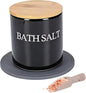 29oz Airtight Ceramic Bath Salt Jar Set - with Wooden Lid, Scoop & Anti-Slip Mat, Opaque Bathroom Storage Organization for Epsom Salt, Spa & Bath Bombs, Black-S