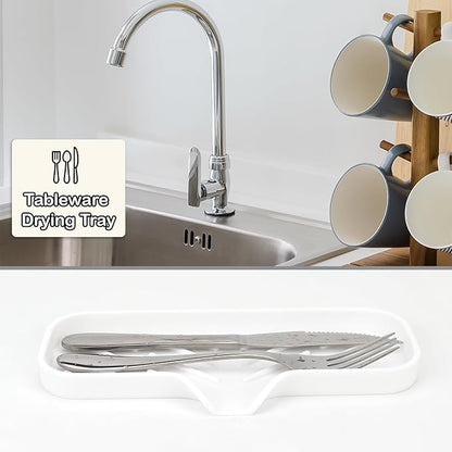 Silicone Bathroom Soap Dishes, Sponge Holder for Kitchen Sink, Shower Soap Holder with Drain, Soap Dispenser Tray, Soap Dish for Bottle, Cup, Sink or Counter Organizer - White 9" x 3.15"