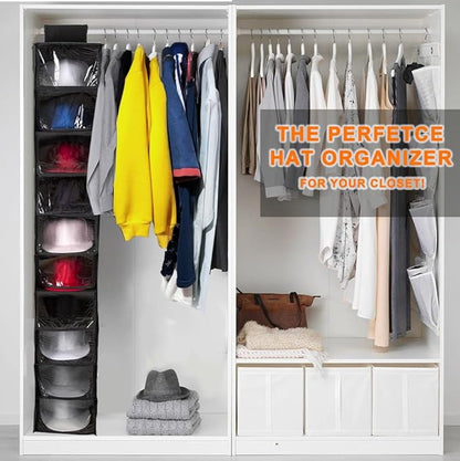 Cap Organizer, 10-Shelf Hanging Closet Hat Rack, with Dust Shield, Non-Woven Fabric Caps Holder for Hats, Baseball Cap, Shoes, & Accessories Storage