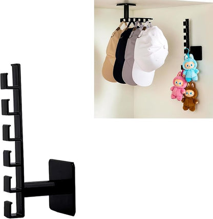 6 Slots Adhesive Hat Hooks for Wall | Multipurpose Black Headband Organizer for Girls & Adhesive Wall Hook for Toy Organization | Plastic Hat Hooks for Wall Adhesive Hat Accessories Holds 12 Hats