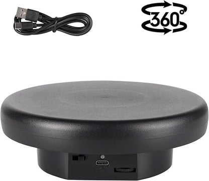 360° Electric Rotating Platform with Type-C Cable, 6.3in / 15lb Motorized Rotating Display for Jewelry Photography Products Live Show Video shoot, Mushroom Rotating Stand for 3D Model Cake Black