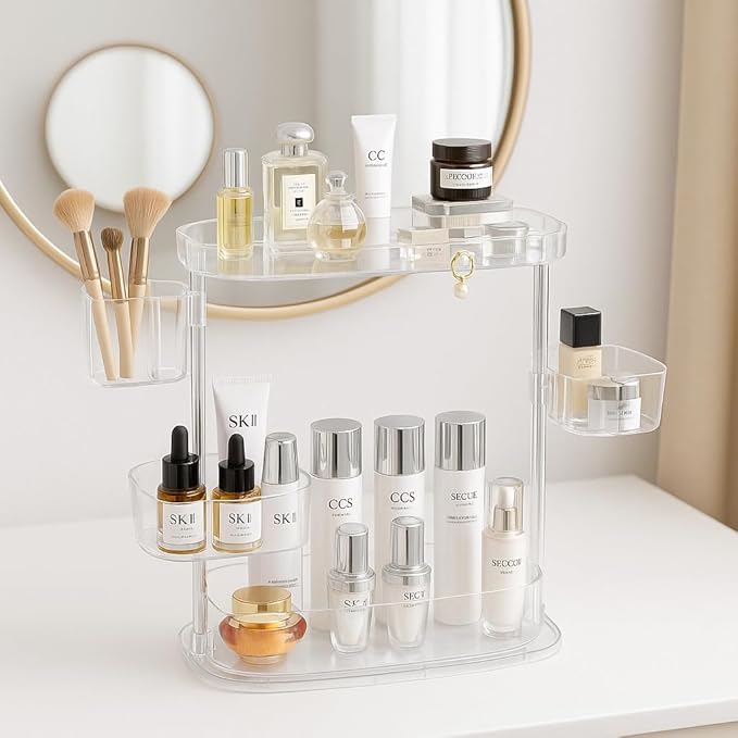 Acrylic Makeup Organizer, 2-Tier Large Capacity Cosmetic Storage Rack with Clear Shelves, Perfume and Skincare Organizer for Bathroom Countertop, Vanity and Dressing Table