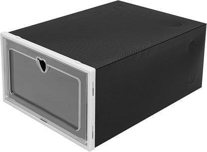 24 Pack Shoe Storage Boxes, Clear Stackable Shoe Organizer for Closet with Flip Lid, Foldable Plastic Shoe Boxes Sneaker Containers for Entryway, Closet, Under Bed (Black, Heart Hole)