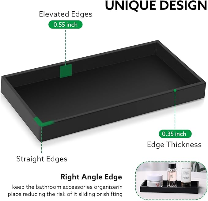 Bathroom Vanity Tray, 7.9'' Silicone Kitchen Sink Soap Tray, Toilet Tank Desk Organizer, Coffee Table Tray, Suit for Candle Holder, Vanity Decor (Black)