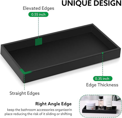 Bathroom Vanity Tray, 7.9'' Silicone Kitchen Sink Soap Tray, Toilet Tank Desk Organizer, Coffee Table Tray, Suit for Candle Holder, Vanity Decor (Black)