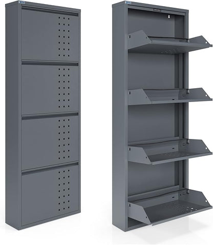 4 Tier Metal Shoe Cabinet with Cover, Durable Shoe Storage Organizer for Entryway, Space Saving Shoe Shelf Closet with Front Ventilation Holes, 5.91" x 53.5" x 19.68", Anthracite