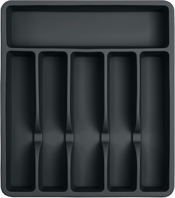 Pantrymade Silicone Silverware Drawer Organizer – Non-Slip Utensil Holder for Kitchen Drawers | Cutlery Tray for Forks, Knives, Spoons & More | Durable, BPA-Free, Easy to Clean – Black