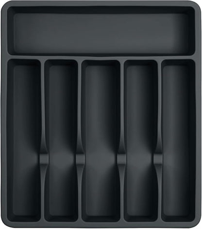 Pantrymade Silicone Silverware Drawer Organizer – Non-Slip Utensil Holder for Kitchen Drawers | Cutlery Tray for Forks, Knives, Spoons & More | Durable, BPA-Free, Easy to Clean – Black