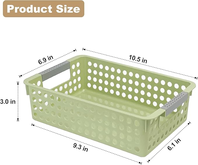 Soddeph 4 Pack Small Plastic Storage Baskets for Organizing, Stackable Bins with Handles for Shelves, Multipurpose Drawer Trays (Green)