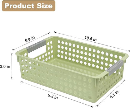 Soddeph 4 Pack Small Plastic Storage Baskets for Organizing, Stackable Bins with Handles for Shelves, Multipurpose Drawer Trays (Green)