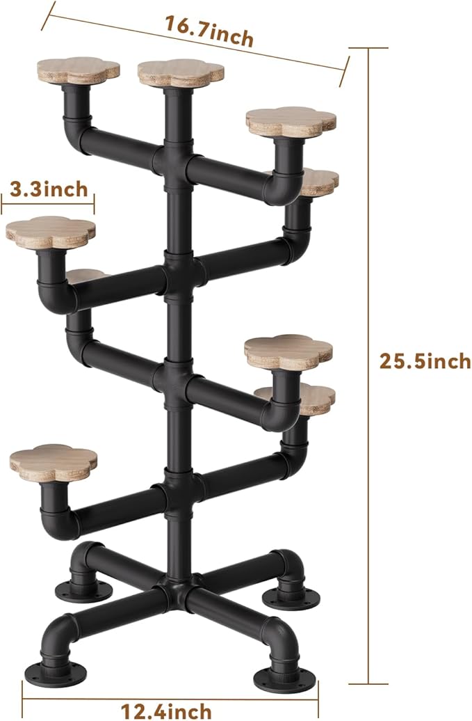 4-Tier Hat Racks Heavy Duty Metal Pipe Hat Display - 8 Rustic Solid Wood Hooks Free Standing Cap Organizer for Hats Wigs Headwear Tabletop Display