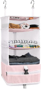 Surblue Hanging Closet Storage Bag Collapsible 3-Shelf Washable Oxford Fabric with 2 Hooks (L 11.41 * 11.41 * 19.68in, Pink)