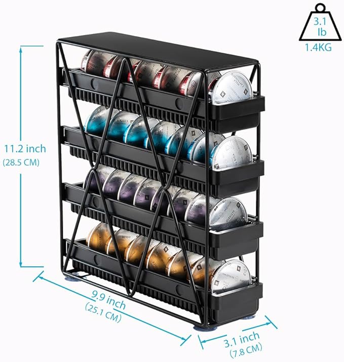 coffee Pod Holder 4 Tier Coffee Pod Holder For Countertop With 32 pods,Black 1pcs