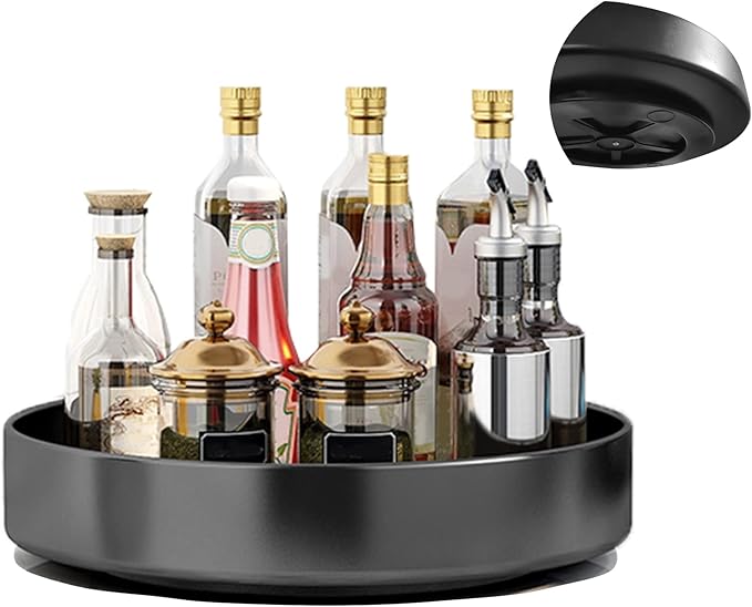 Spinning Large Metal Spice Rack Organizer 12" for Cabinet Kitchen Lazy Susan Rotating Turntable Countertop Vertical Storage Rack Shelf Black 1T Layer