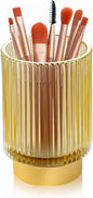 WHJY Modern Minimalist Striped Clear Yellow Glass Cosmetic Organizer, 5 Inch Lipstick Holder