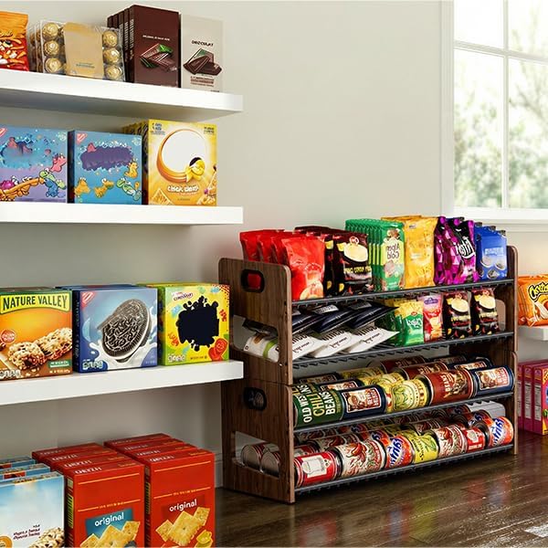 Stackable 2-Tier Can Organizer for Pantry, Space-Saving Pantry Organizer Holds up to 64 Canned Goods, Sturdy Black Shelf for Soup & Food Storage