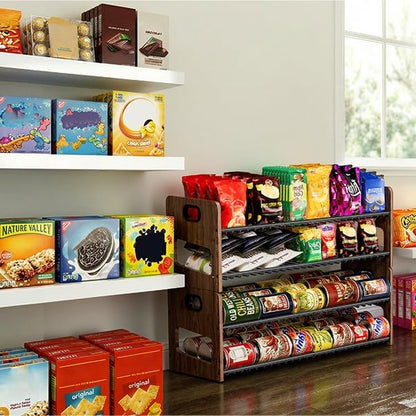 Stackable 2-Tier Can Organizer for Pantry, Space-Saving Pantry Organizer Holds up to 64 Canned Goods, Sturdy Black Shelf for Soup & Food Storage