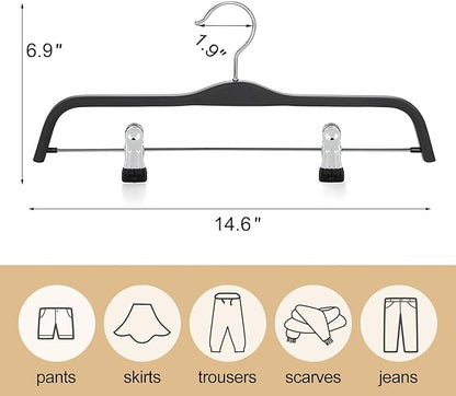 TOPIA HANGER Wooden Pants Hangers,Slim Natural Wood Skirt Hangers with Anti-Rust Hook and Adjustable Metal Clips, Perfect for Skirts,Pants,Slacks-10 Pack-CT17B