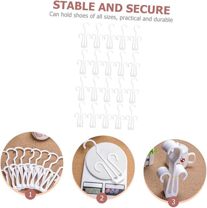 Luxshiny 20Pcs Hanging Shoe Hooks Plastic Shoe Hangers for Display and Drying Household Organizer Racks for Storage and Showcases