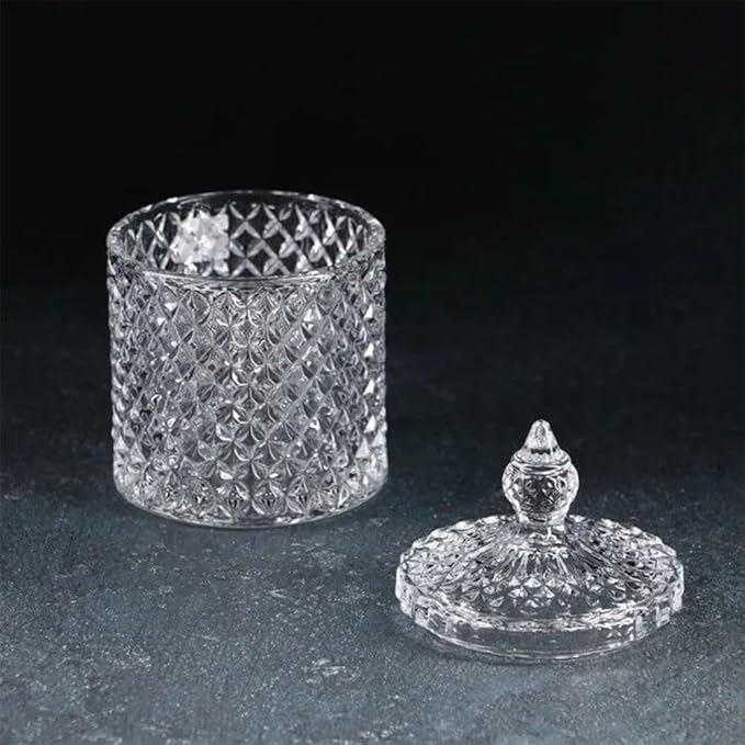 Clear Glass Jar with Lid – Qtip Holder, Cotton Ball Storage for Bathroom & Vanity, Crystal Glass, Candy Jar, Sugar Cube Storage for Kitchen Organizer, Home Decorative, Wedding Gift, Holiday Present