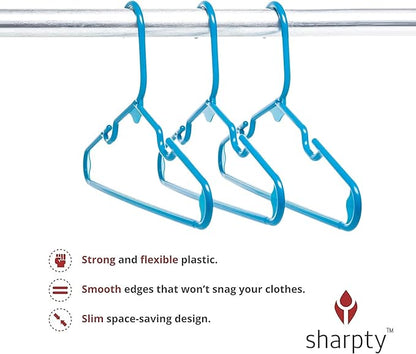 Sharpty Kids Plastic Hangers, Children's Hangers for Baby, Toddler, and Child Clothes - Everyday Standard Use - Ideal for Boys and Girls Closet, Clothing, Pants, Coats, and More - Blue, 20 Pack