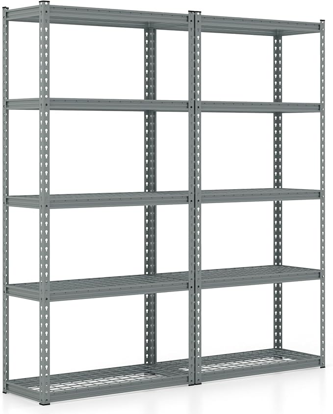 Goplus 5-Tier Metal Shelving Unit, 2 Pack Heavy Duty Wire Storage Rack with Anti-Slip Foot Pads, Height Adjustable Shelves for Warehouse, Kitchen, Living Room, Garage, 15.5" D×35.5" W×72" H