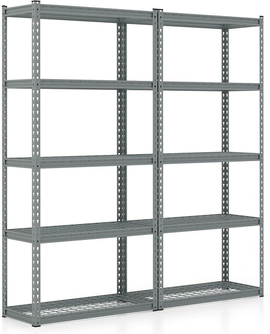 Goplus 5-Tier Metal Shelving Unit, 2 Pack Heavy Duty Wire Storage Rack with Anti-Slip Foot Pads, Height Adjustable Shelves for Warehouse, Kitchen, Living Room, Garage, 15.5" D×35.5" W×72" H